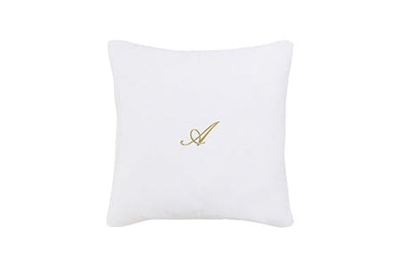Cuscino Arredo con elegante iniziale ricamatain puro lino stone washed Bianco