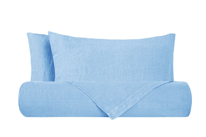 Parure copripiumino in puro lino stone washed Azzurro