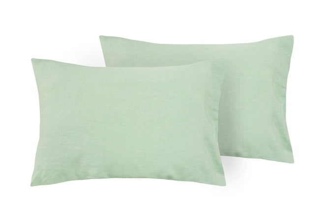Parure copripiumino in puro lino stone washed Verde Menta