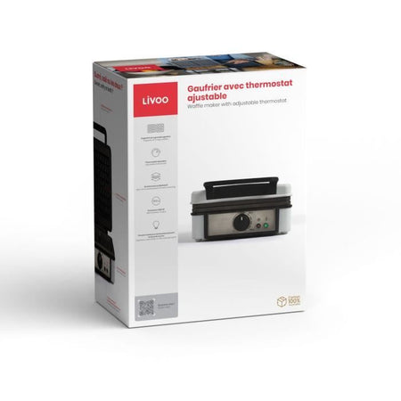Piastra per waffle con termostato regolabile - LIVOO - DOP206 - 1200W - 2 waffle - Antiaderente - Superficie 14,5 x 17,5 cm - Spie luminose