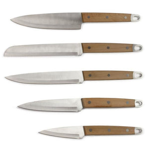 Set di 5 coltelli - LIVOO - MEC129 - Coltelli: chef, pane, cucina, affettare e sbucciare - Acciaio inossidabile - Manico in faggio