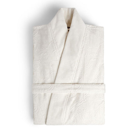 Accappatoio Roberto Cavalli Logo XXL bianco, in spugna di cotone, con cappuccio, cintura e tasche, minimal chic con logo, Made in Italy.