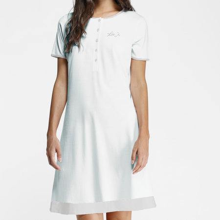 Camicia da notte donna Liu Jo DL0170 50, manica corta, apertura frontale, cotone e modal, Made in Italy