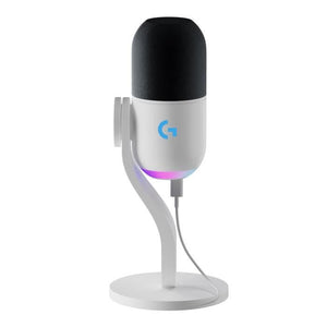 Un micrófono para juegos RGB premium con tecnología LIGHTSYNC, que cuenta con una cápsula dinámica personalizada y software avanzado, cápsula de rango medio