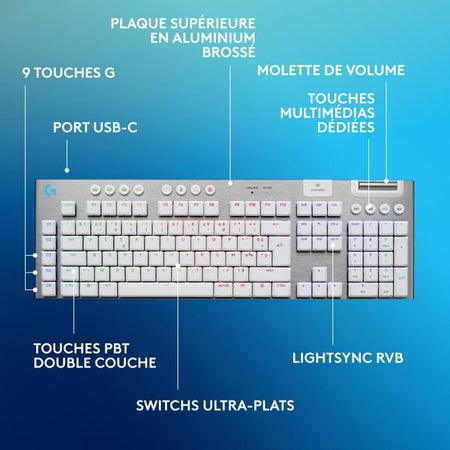 Tastiera da gioco - wireless - Logitech G - G915 X - Interruttore tattile - AZERTY - Bianca