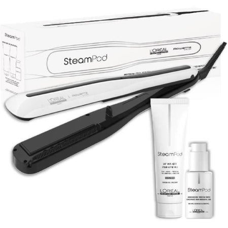 Steampod 3.0 Pack - L'Oréal Professionnel - UFR10011 - Piastra a vapore professionale 2 in 1 - Siero - Trattamento attivato dal vapore - Bianco