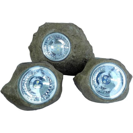Set di 3 rocce solari da giardino da installare - LUMISKY - ROCKY BROWN - 14 e 9 cm - Marcatura - LED bianco