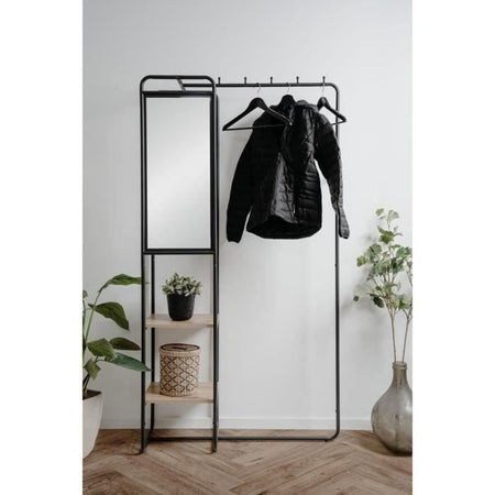 Mobile ingresso - LUTON - Struttura in metallo - Nero / Rovere artigianale - 100 x 185 x 37 cm - 2 ripiani - 1 specchio