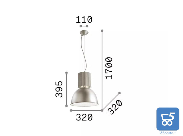 Lampadario Sospensione HANGAR Industriale Alluminio IDEAL LUX 1xE27 60W 240V