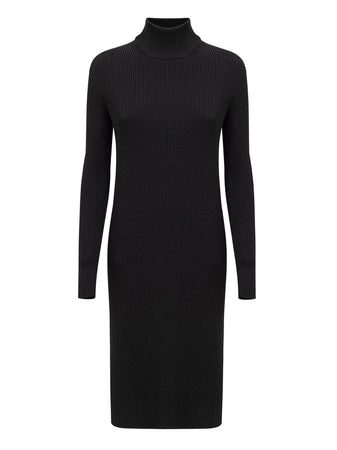 Bottega Veneta Abito Nero Lungo in Maglia a Coste da donna