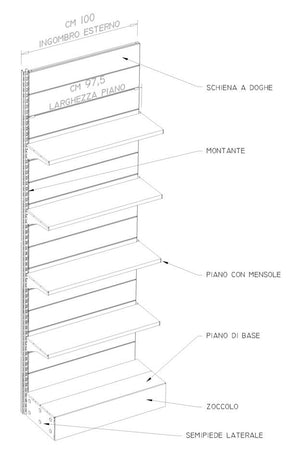 Modulo aggiuntivo scaffale negozio abbigliamento di cm. 45x50x250h