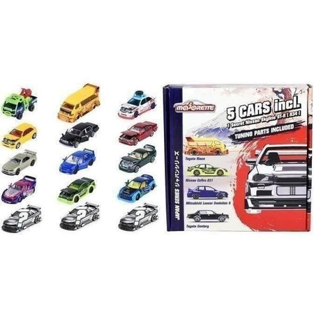 Majorette - Cofanetto Japan Bonus Series - 5 veicoli in metallo - Accessori da personalizzare - Dai 3 anni in su