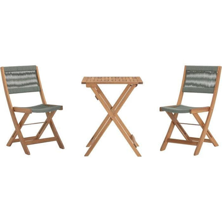 Set da bistrot pieghevole in legno di acacia FSC con intreccio in corda verde oliva - 2 persone - MAKENA