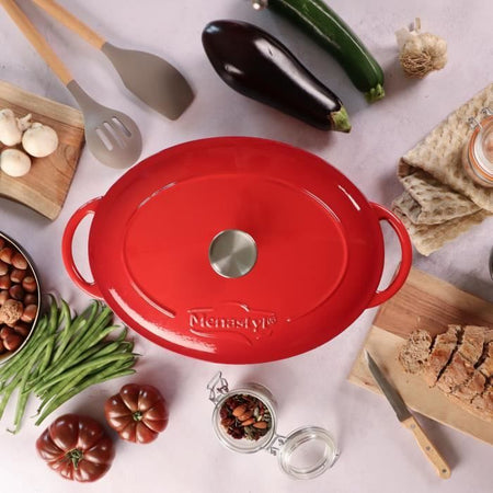 Casseruola - MENASTYL - 6020102 - Ovale - Ghisa smaltata - Rossa - 6,5 litri