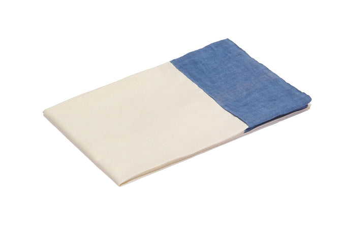 Tovaglia in misto lino con elegante bordo applicato made in italy NATURALE/BLUETTE