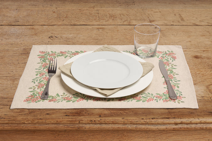Set di 2 tovagliette americane natalizie coppia tovagliette 35 X 50 CM in misto lino decoro natale morbide resistenti made in italy BACCHE - Vanita di raso