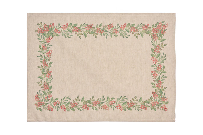 Set di 2 tovagliette americane natalizie coppia tovagliette 35 X 50 CM in misto lino decoro natale morbide resistenti made in italy BACCHE - Vanita di raso