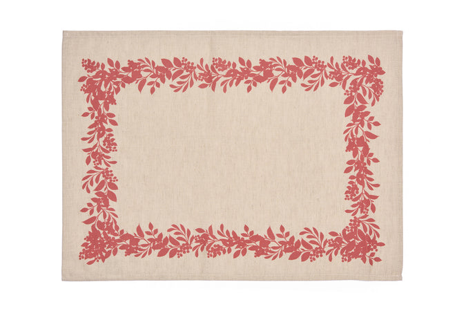 Set di 2 tovagliette americane natalizie coppia tovagliette 35 X 50 CM in misto lino decoro natale morbide resistenti made in italy BACCHE ROSSE - Vanita di raso