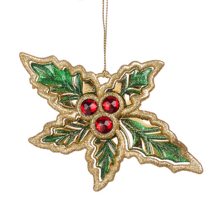 Pendaglio con foglie e con diamante per albero decorazione natalizia da 12.5 cm