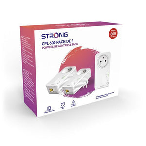 Kit CPL - STRONG - CPL 600 Confezione da 3 - 600 MB - Presa Filtrata, 3 Adattatori, Confezione Tripla
