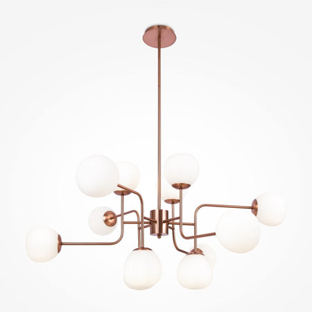 Lampadario Sospensione Erich In Metallo Oro Rosa 12 Luci E Diffusori Bianchi
