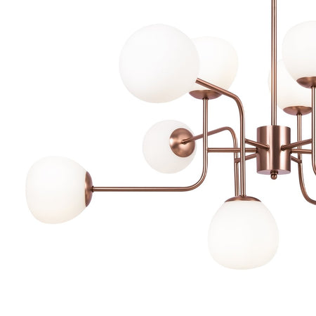 Lampadario Sospensione Erich In Metallo Oro Rosa 12 Luci E Diffusori Bianchi