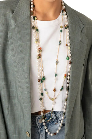 MYA ACCESSORIES | Collana lunga multifilo con pietre e perle