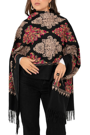MYA ACCESSORIES | Sciarpa misto cashmere nera con ricami