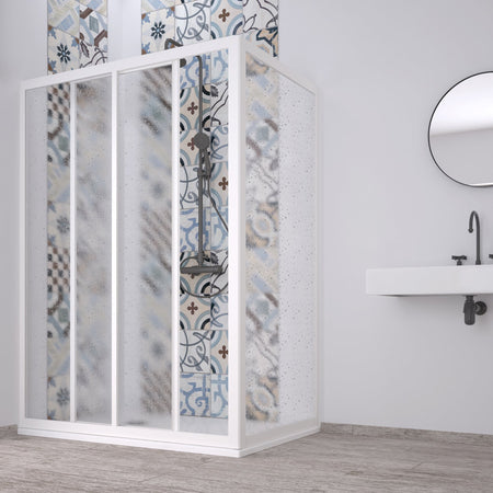 Box doccia angolare "Acril" in Acrilico con profili in PVC apertura centrale riducibile "Made in Italy"