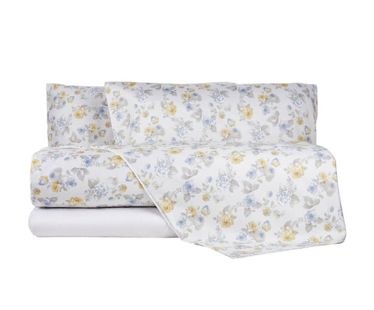 Completo letto in raso di puro cotone Romance Azzurro - Vanita di raso