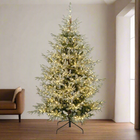 Albero di Natale innevato "Nikolai" con Micro led in PE Effetto Real Touch + PVC + Flock