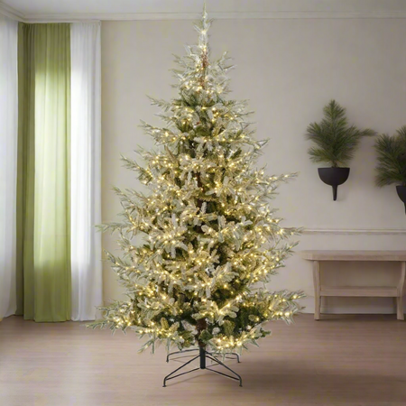 Albero di Natale innevato "Nikolai" con Micro led in PE Effetto Real Touch + PVC + Flock
