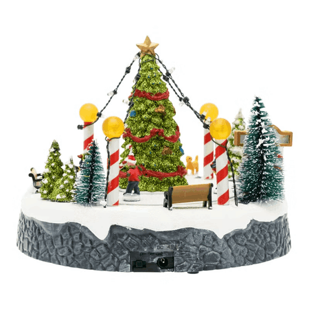 Villaggio di Natale, Paesaggio innevato con pattinatori rotanti in movimento, led multicolor