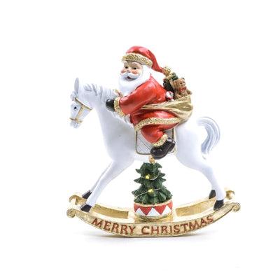 Babbo su cavallo a dondolo in poliresina con luci a batteria in scatola regalo