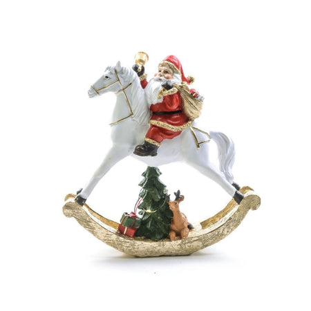 Babbo su cavallo a dondolo in poliresina con luci a batteria in scatola regalo