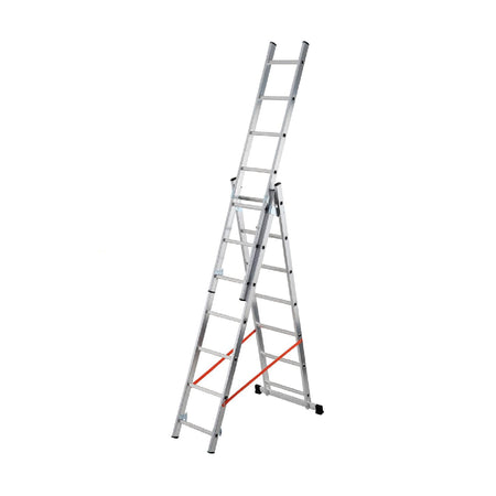 Scala a tre elementi in alluminio utilizzabile a sfilo o a cavalletto con dispositivo antisfilo
