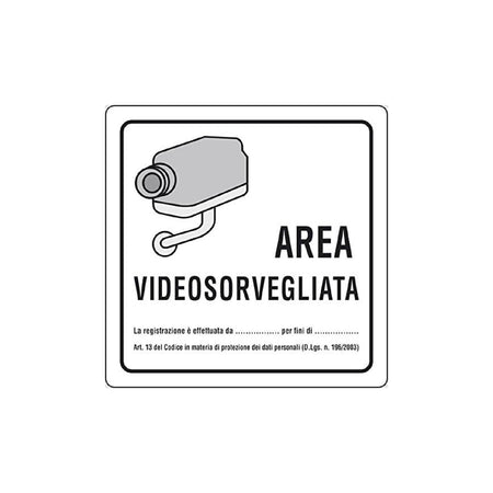 Cartello segnaletico "Area Videosorvegliata" realizzato in alluminio 20 x 20 cm