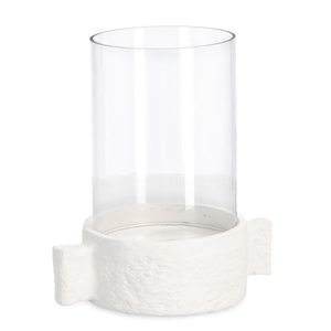Porta candela hisar bianco h 31cm fatto con materiale in alluminio e vetro fatto a mano e con eventuali variazioni di colore,
