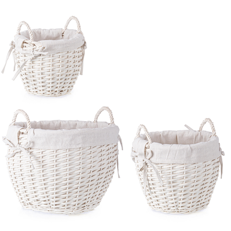 Set 3 Ceste alesha in Vimini naturale, con rivestimento 100% in cotone