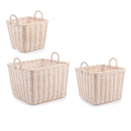 Set 3 Cesti Narra quadrate sbiancanti e naturale da esterno