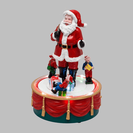 Babbo Natale con Elfi in movimento rotatorio, h 19 cm, musiche natalizie
