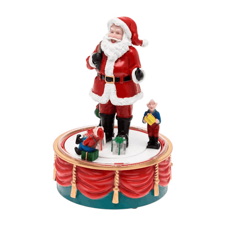 Babbo Natale con Elfi in movimento rotatorio, h 19 cm, musiche natalizie