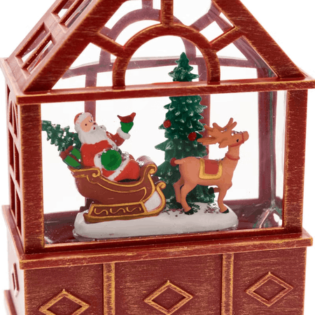 Lanterna Serra con Babbo Natale su slitta e renna, led bianco caldo per decorazioni