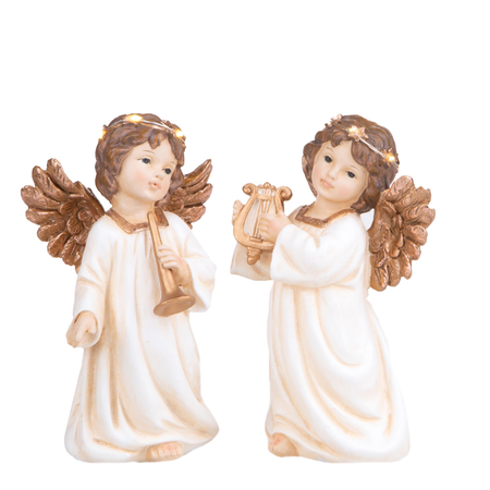 Set.2 angeli con strumenti musicali e led in resins per decorazioni