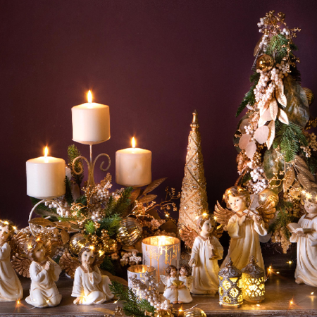 Set.2 angeli con strumenti musicali e led in resins per decorazioni