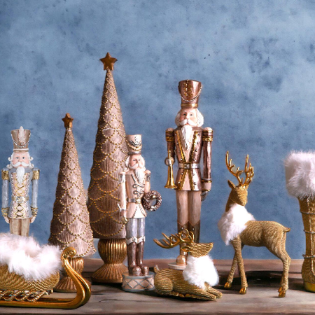 Statuetta soldato schiaccianoci con trombetta in resina per decorazioni natalizie