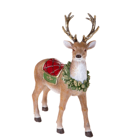 Renna marrone con ghirlanda, in resina per decorazioni natalizie