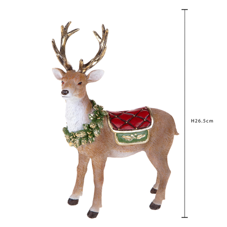 Renna marrone con ghirlanda, in resina per decorazioni natalizie