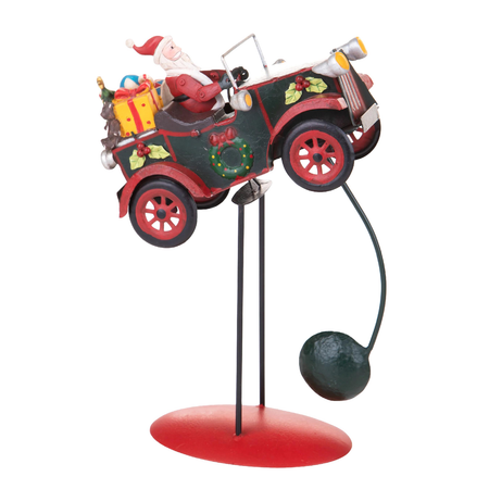 Auto sospesa con babbo e regali in metallo per decorazioni natalizie