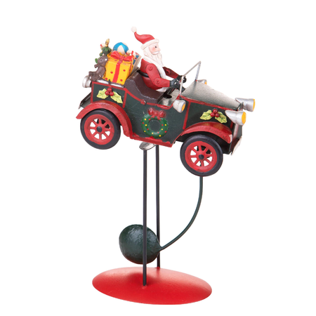 Auto sospesa con babbo e regali in metallo per decorazioni natalizie